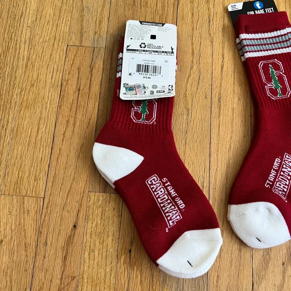For Bare Feet Socks Stanford 4 Stripe Deuce Youth Size 13, 1-3 Red Cardinal New